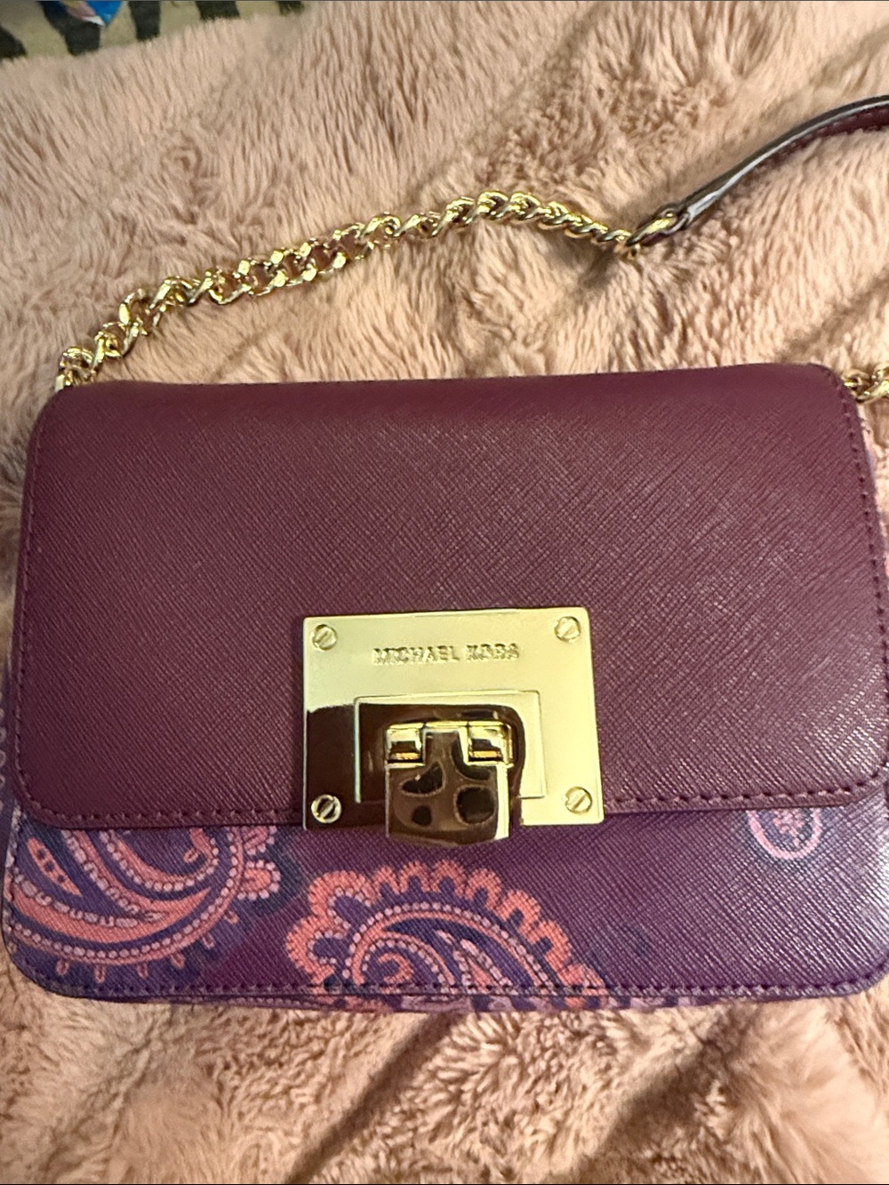 Michael Kors Burgundy and Pink Paisley Crossbody Bag